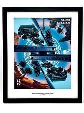Listing image for Mercedes F1 Social Media Poster Signed Lewis Hamilton George Russell Saudi 2023