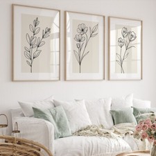 Listing image for Set of 3 Botanical Line Art Prints, Minimalist Decor, Flower Wall Art - A3 A4 A5