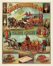 Listing image for 1880s Fire Engine Vintage Style Firefighter Advertising Poster - 24x30