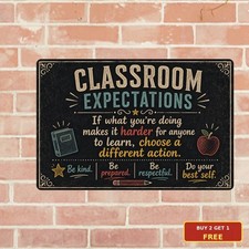Listing image for Classroom Rules Student Education Inspiration Sign Teacher School Metal Plaque