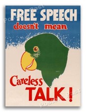 Listing image for 1940s “Free Speech, Careless Talk” WWII Historic Propaganda War Poster - 24x32
