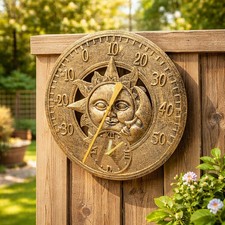 Listing image for Garden Thermometer Outdoor Wall Sun Moon Weather Station Decor 30cm Bronze Home