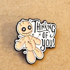 Listing image for Thinking of You Voodoo Doll Enamel Pin Funny Cute Creepy Lapel Jacket Backpack